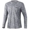 HUK Icon X Running Lakes Long Sleeve Shirt -Karl's Fishing & Outdoors huk iconxrunninglakesls overcastgrey front 51 10 huk 10001 5