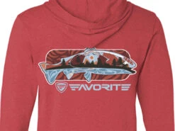 Favorite Fishing Simmer Tri-Blend Hoodie -Karl's Fishing & Outdoors simmer trout rd hthr bk detail